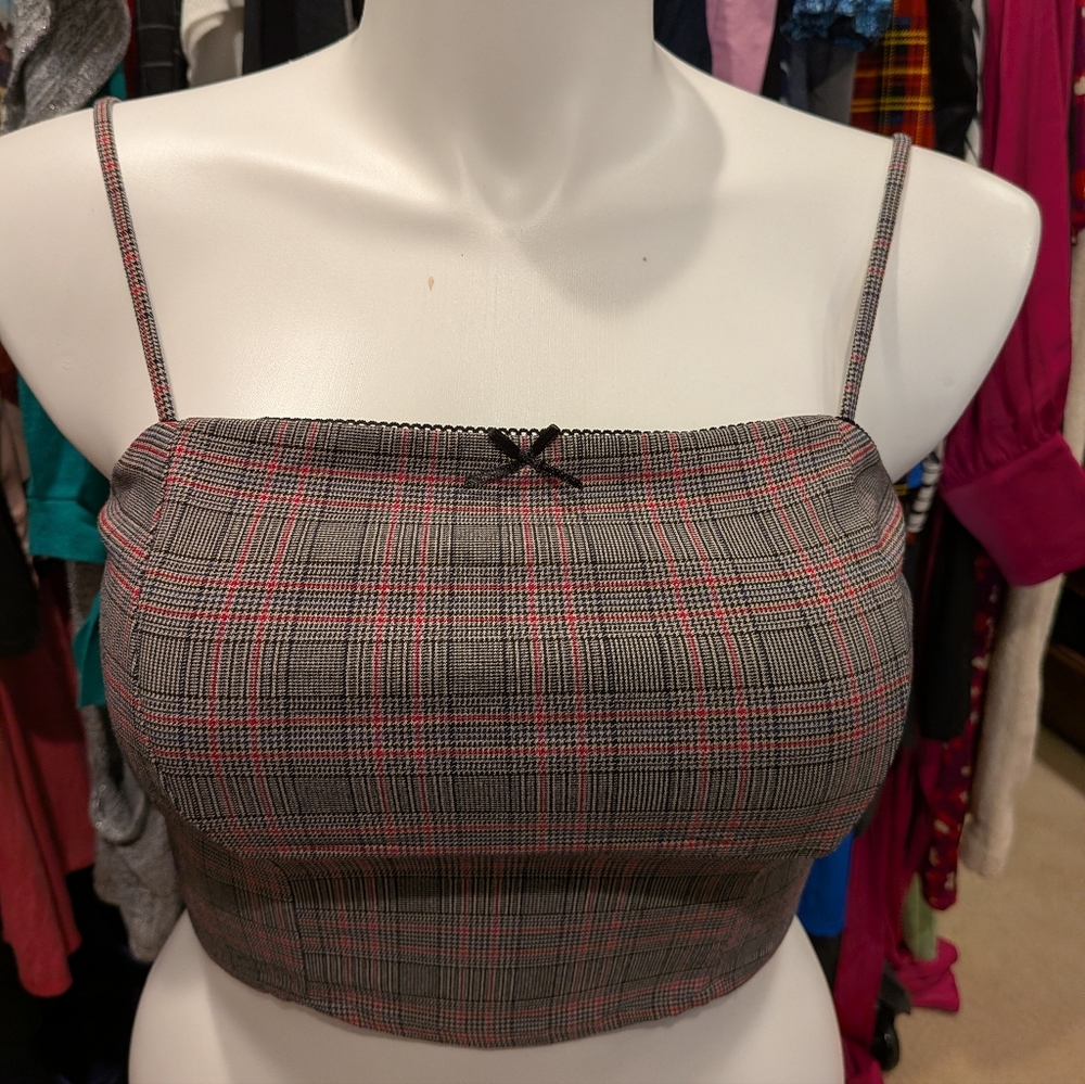 Wild Fable Gray & Red Plaid Bandeau Top - M